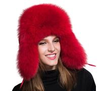 bomhys Chapka Homme Chapeaux en Fausse Fourrure pour Femmes Russe Ushanka Aviateur Trappeur Chapeau De Ski De Neige Casquettes Oreillettes Chapeau De Bombardier en Fourrure d'hiver, Rouge, Taille U