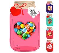 bomis Lot de 50 cartes de Saint-Valentin pour enfants, cartes de Saint-Valentin Mason Jar avec sacs à friandises pour garçons, filles, tout-petits, école hange de cadeaux de fête (bonbons