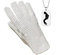 BOMJJOR Michael Diamond Gant pour homme et enfant MJ Jackson avec strass Billie Jean avec collier, blanc, Left glove for Adult