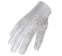 BOMJJOR Michael Diamond Gants pour Enfants Fans de Billie Jean - Strass Punk Rock MJ - Cadeau de Noël, Argenté, Right Hand-Kid Size