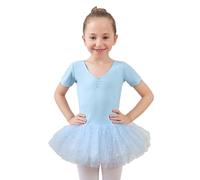 BOMKDRL Robe de Tutu de Ballet de Filles avec du Tulle Brillant croisé en Croix à Manches Courtes Leotard de Danse à Manches Courtes