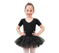 BOMKDRL Robe de Tutu de Ballet de Filles avec du Tulle Brillant croisé en Croix à Manches Courtes Leotard de Danse à Manches Courtes