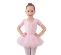 BOMKDRL Robe de Tutu de Ballet de Filles avec du Tulle Brillant croisé en Croix à Manches Courtes Leotard de Danse à Manches Courtes
