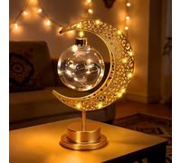 BomKra Lampe de table en forme de croissant de lune du Ramadan - Décoration demi-lune - Fonctionne à piles - En métal - Lampes lunaires pour l'Aïd - Lampes de chevet pour la maison et la chambre à