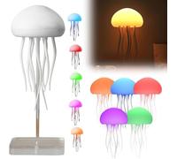 BomKra Lampe Méduse - Lampe méduse dégradé de couleur RGB, jellyfish lamp avec commande tactile et vocale, veilleuse méduse rechargeable pour lumière d'ambiance décorative (Modèle Suspendu + Socle)