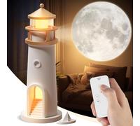 BomKra Phare décoratif - Lampe LED avec télécommande - Veilleuse pour enfants - Ciel étoilé - Phare - Cadeau - Décoration de mer