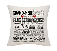 Bommex Housse de Coussin Grand-Mère Rappelle-Toi Toujours Que Tu Es Plus Courageuse Que Tu Ne Le Crois Que Tu Es Géniale Cadeau Anniversaire Fête Des Mères Noël 45 x 45 cm