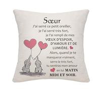 Bommex Housse de Coussin pour Sœur - Cadeau pour Grande, Petite ou Meilleure Sœur - Idéal pour Graduation, Anniversaire, Noël