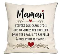 Bommex Maman J'espère qu'à Chaque Fois Que tu serres ce Coussin, il Te rappelle Combien Je t'aime Housse de Coussin pour Maman Cadeau d'anniversaire Cadeau de fête des mères Cadeau de Noël(Maman)