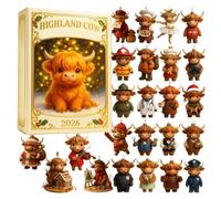 BommFu Calendrier Avent 2025 Vache Noël | Décorations de Charme pour Fêtes en Acrylique 2D - Calendrier De Compte À Rebours 24 Jours Highland Cow,Pour Maison Arbre de Noël Voiture Mur Adultes Fête