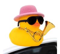 BommFu Canard de Voiture,Décoration de Canard de Voiture en Caoutchouc avec Squeak - décor de Tableau de Bord de Voiture avec Chapeau de Lunettes de Soleil de Collier d'instrument de Musique,
