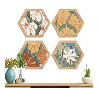 BommFu Décor Mural Bois - Décoration Murale en Bois Bohème pour Salon | 4 Pièces Ornement Motif pour Salon Chambre Entrée Bibliothèque Maison de Campagne