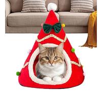 BommFu Grotte pour chat en forme d'arbre de Noël,Maison pour chat en forme d'arbre de Noël - Lits pour chats en peluche pour chats d'intérieur - Maison de Noël pour chat, nid de couchage automne-hiver