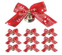 BommFu Lot de 10 nœuds de Noël rouges avec cloches - Décoration festive pour le réveillon de Noël et les fêtes