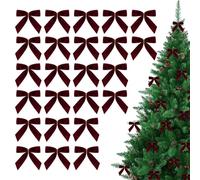 BommFu Lot de 24 Nœuds en Velours pour Sapin De Noël, Nœuds en Velours Bordeaux pour Sapin De Noël, Décorations De Fêtes pour Guirlandes, Mariages, Fêtes, Sachets De Bonbons, Porte D'Entrée