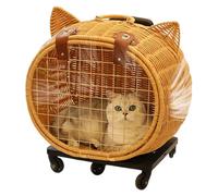 BommFu Poussette Pour Chat - Transporteur de Voyage en Rotin pour Chats et Chiens | Transporteur Pour Animaux Respirant avec Poignée Télescopique,Utilisation Quotidienne Promenades Voyages et