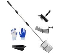 BommFu Ramasse-Crottes de Poulailler - Pelle à Fumier avec Manche Télescopique Réglable - 4 Têtes de Nettoyage Ergonomique pour Déjections Animales et Entretien Agricole