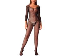 Bommi Fairy Bodystocking sexy Fishnet à strass à manches longues, collant résille sans couture, sous-vêtement de base taille unique, Noir , XS-XXL