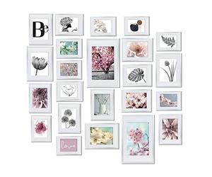 BOMOE Blossom Cadre Photo Ensemble 24 Pcs 10x 10x15 cm, 8X 13x18 cm, 4X 15x20 cm, 2X 20x30 cm pour Collages de Photos - Cadres Photo Blanc avec Passepartout - Décoration Murale Matière Synthetique