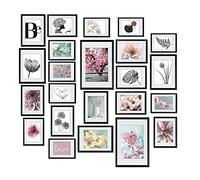 BOMOE cadre photo ensemble 24 pcs avec passepartout pour collages de photos | 10x10x15cm 8x13x18cm 4x15x20cm 2x20x30cm noir décoration murale synthetique Cadres Matière set mural galerie mur Blossom