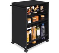 bomoe Chariot Cuisine à 4 Roulettes Noir - FSC® Plan de Travail Chariot Rangement Desserte Salle de bain - 50x79x38cm Bengt