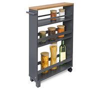 BOMOE Chariot de Rangement Anthracite 50x79x15 cm Hylla - Desserte à 2 roulettes & Socles - Petite Étagère Rangement avec 3 Étagères & Plan de Travail FSC® - Petit Chariot de Cuisine, Salle de Bain