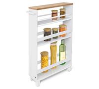 BOMOE Chariot de Rangement Blanc 50x79x15 cm Hylla - Desserte à 2 roulettes & Socles - Petite Étagère Rangement avec 3 Étagères & Plan de Travail FSC® - Petit Chariot de Cuisine, Salle de Bain