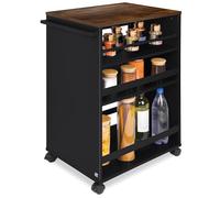 BOMOE Chariot de Rangement Noir & Marron 50x79x38 cm Bengt - Desserte à 4 roulettes Étagère Rangement avec 3 Étagères & Plan de Travail FSC® Haute Qualité - Chariot Cuisine Salle de Bain
