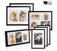 bomoe Galeria Lot Cadres Photo 7 Pcs pour Images 9x13, 10x15 & 13x18 cm - Cadre Photo Noir en Bois, Verre Plastique & Passepartout
