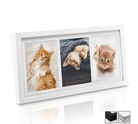 BOMOE Galeria Multi Cadre Photo pour 3 Photos 10x15 cm - Cadre Photo en Bois & Verre Plastique avec Suspension Métallique, Pied de Support & Passepartout - Décoration Murale - Blanc