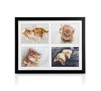 BOMOE Galeria Multi Cadre Photo pour 4 Photos 10x15 cm - Cadre Photo en Bois & Verre Plastique avec Suspension Métallique, Pied de Support & Passepartout - Décoration Murale - Noir