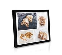 BOMOE Galeria Multi Cadre Photo pour 4 Photos (1x 15x21, 3X 10x15 cm) - Cadre Photo en Bois & Verre Plastique avec Suspension Métallique, Pied de Support & Passepartout - Décoration Murale - Noir