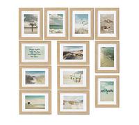 BOMOE lot de 12 cadres photo chêne avec passepartout bois et verre ensemble | 13x18cm pour collages de photos décoration murale plastique Pcs Cadre mur galerie multiple multivues Ocean