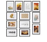 BOMOE lot de 12 cadres photo noir avec passepartout matière synthétique | 13x18cm ensemble pour collages de photos décoration murale Pcs Cadre Synthetique mur galerie multiple mural Sunlight