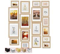 BOMOE lot de 18 cadres photo chêne avec passepartout bois et verre murale