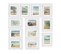 BOMOE lot de cadres photo 12 pcs avec passepartout bois et verre plastique | 13x18cm blanc ensemble pour collages de photos cadre décoration murale mur mural porte Ocean