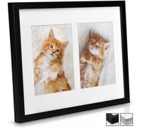 BOMOE Galeria Multi Cadre Photo pour 2 Photos 13x18 cm - Cadre Photo en Bois & Verre Plastique avec Suspension Métallique, Pied de Support & Passepartout - Décoration Murale - Noir