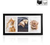 BOMOE Galeria Multi Cadre Photo pour 3 Photos 10x15 cm - Cadre Photo en Bois & Verre Plastique avec Suspension Métallique, Pied de Support & Passepartout - Décoration Murale - Noir