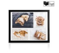 BOMOE Galeria Multi Cadre Photo pour 4 Photos (1x 15x21, 3X 10x15 cm) - Cadre Photo en Bois & Verre Plastique avec Suspension Métallique, Pied de Support & Passepartout - Décoration Murale - Noir