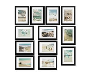 BOMOE Ocean Lot de Cadres Photo 12 Pcs 13x18 cm comme Cadre Photo Ensemble pour Collages de Photos - Cadres Photo Noir avec Passepartout - Cadre Décoration Murale Bois avec Verre Plastique