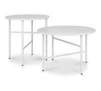 BOMOE Set de 2 Petite Table Basse Jardin extérieur métal Plateau Stable | Blanc hauteur & diamètre inférieurs d'appoint légère indoor outdoor balcon terrasse Anti-Rayures ronde surface lot Finn