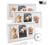 BOMOE set de 3 cadres pour 3 photos blanc avec passepartout bois et verre | 10x15cm murale décoratif pour collages de décoration plastique Cadre Photo mur galerie trois mural Galeria