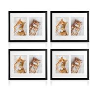 BOMOE set de 4 cadres pour 2 photos noir avec passepartout bois et verre