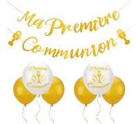 Bomtop 12PCS Decoration Communion, Ma Premiere Communion Decoration pour Garçons Filles, Ballon Communion Guirlande Bannière Banderole DIY Décoration Bapteme Deco Cadeau Communion Garcon Fille - Or