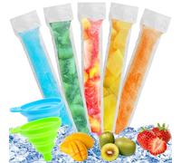 Bomtop Lot de 200 Moule à Glace, Sacs Popsicle, DIY Popsicle Pochettes avec 2 Pcs Entonnoir, Sans Bpa, Popsicle Mold pour Yaourt, Crème Glacée, Smoothies, Bonbons Glacés Party Favor