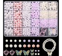 BOMULEZG Ensemble de perles blanches pour fabriquer des bracelets soi-même, kit de bricolage de bijoux DIY pour filles et adultes, perles à enfiler pour bracelet, collier, idées cadeaux (13)