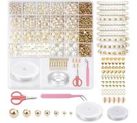 BOMULEZG Ensemble de perles blanches pour faire des bracelets, kit de bricolage de bijoux DIY pour filles et adultes, perles à enfiler pour bracelet, collier, idées cadeaux (12)