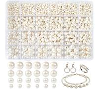 BOMULEZG Ensemble de perles blanches pour faire des bracelets soi-même, kit de bricolage de bijoux DIY pour filles et adultes, perles à enfiler pour bracelet, collier, idées cadeaux (16)
