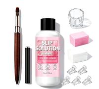 BOMVMVE Slip Solution PolyGel, Lot de 75ml Slip Solution Poly Gel Comprenant une Pince à Faux Ongles, une Brosse à Ongles, un Verre à Cristal et des Lingettes Nettoyantes