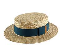 Bon Clic Bon Genre Chapeau canotier Paille Homme ou Femme Biarritz - Taille 62 cm - Bleu-Canard